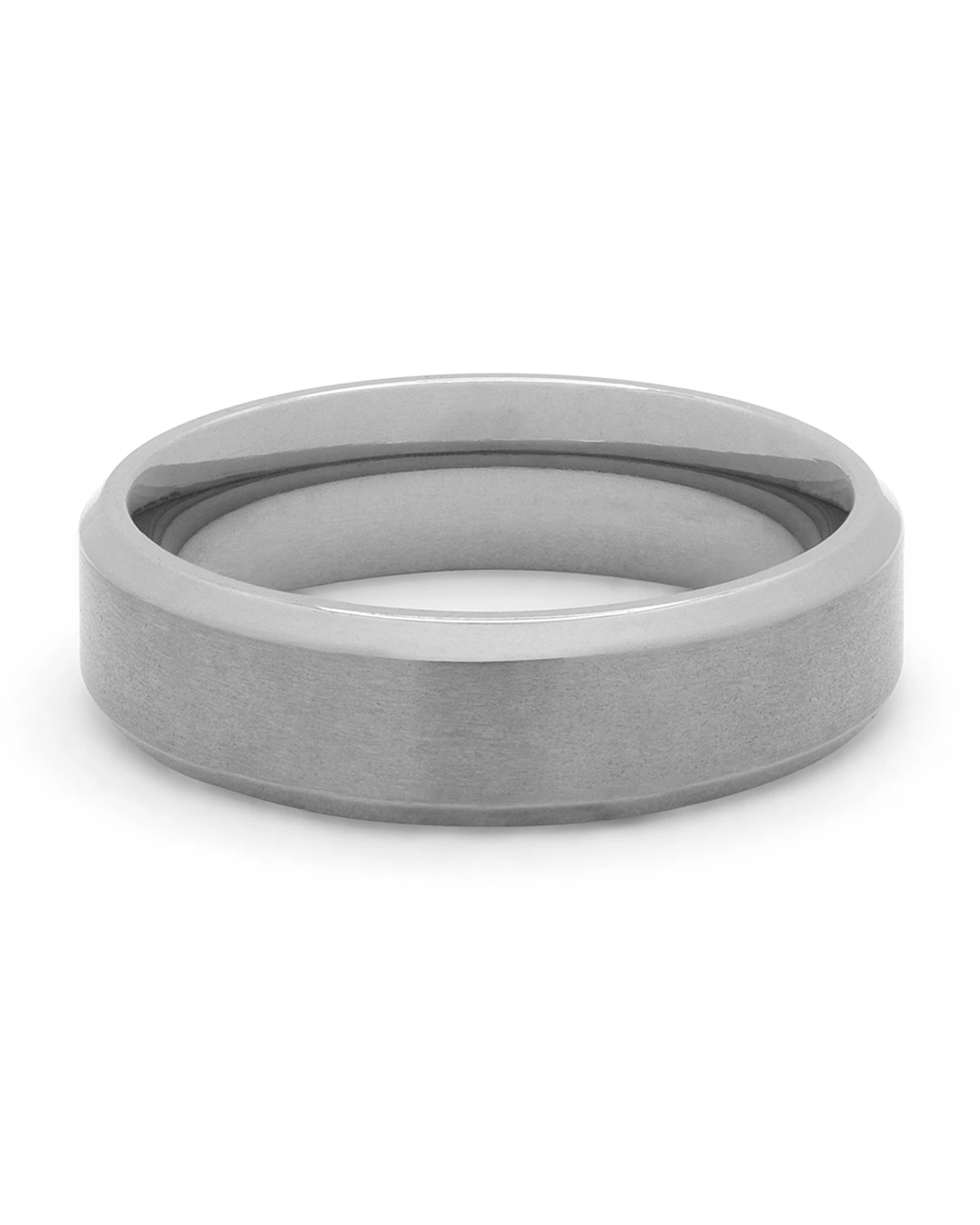 Front view of silver Oblique titanium wedding band