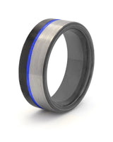 Black, blue and silver Offset wedding ring for men