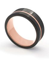 Black and rose gold Offset ring shown at an angle