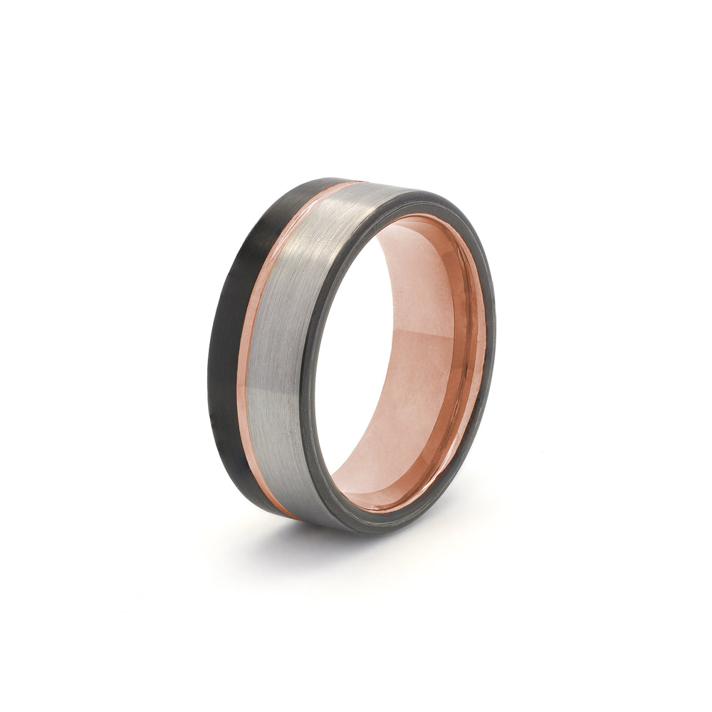black tungsten ring rose gold silver groove