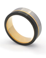 Silver, black and gold Offset ring shown at an angle