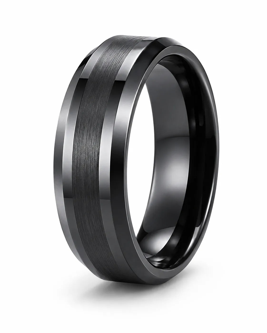 8mm Black Brushed Beveled Tungsten Wedding Ring