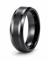 8mm Black Brushed Beveled Tungsten Wedding Ring