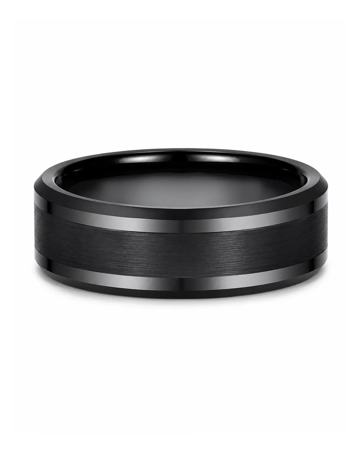 8mm Black Brushed Beveled Tungsten Wedding Ring