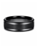 8mm Black Brushed Beveled Tungsten Wedding Ring