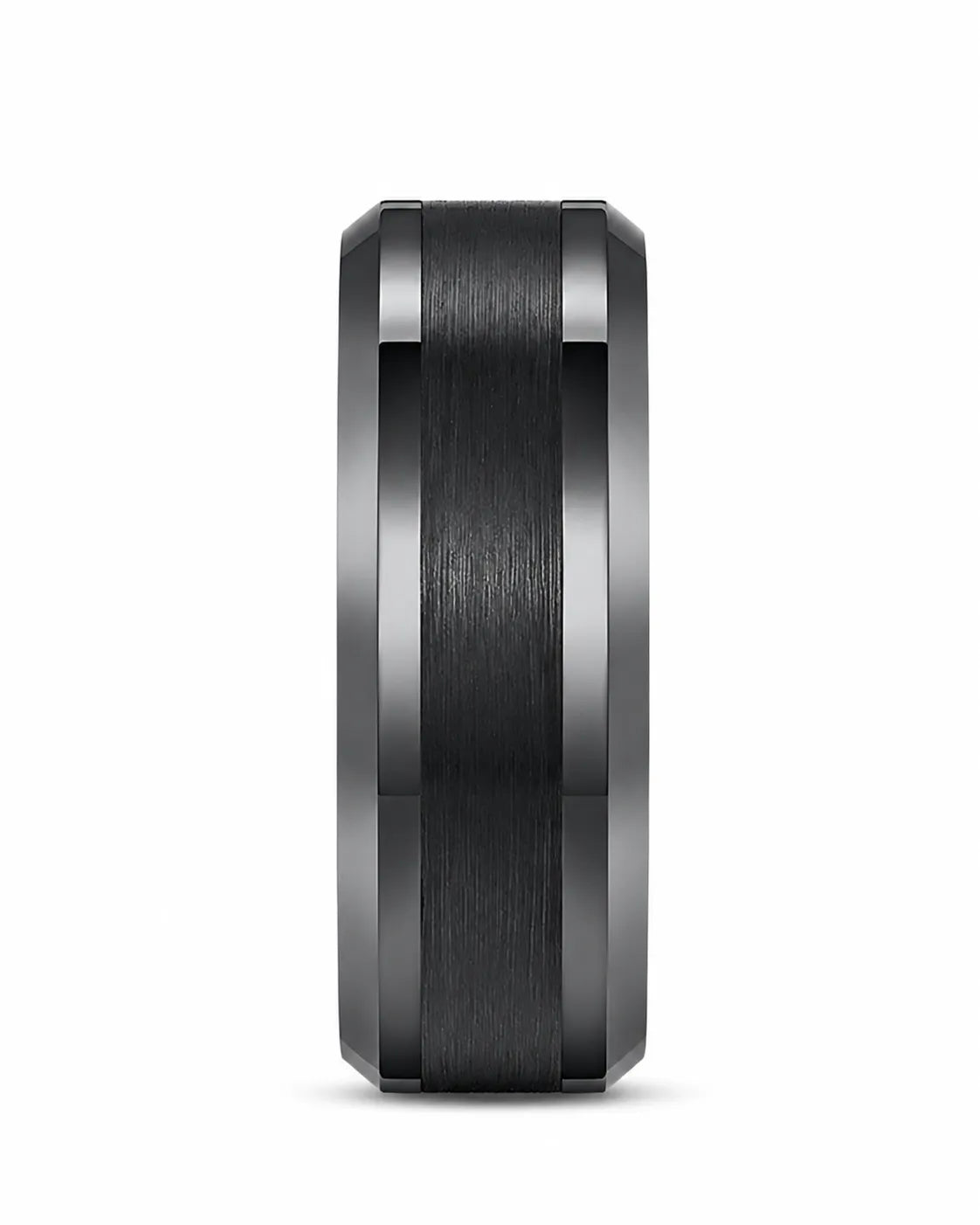 8mm Black Brushed Beveled Tungsten Wedding Ring