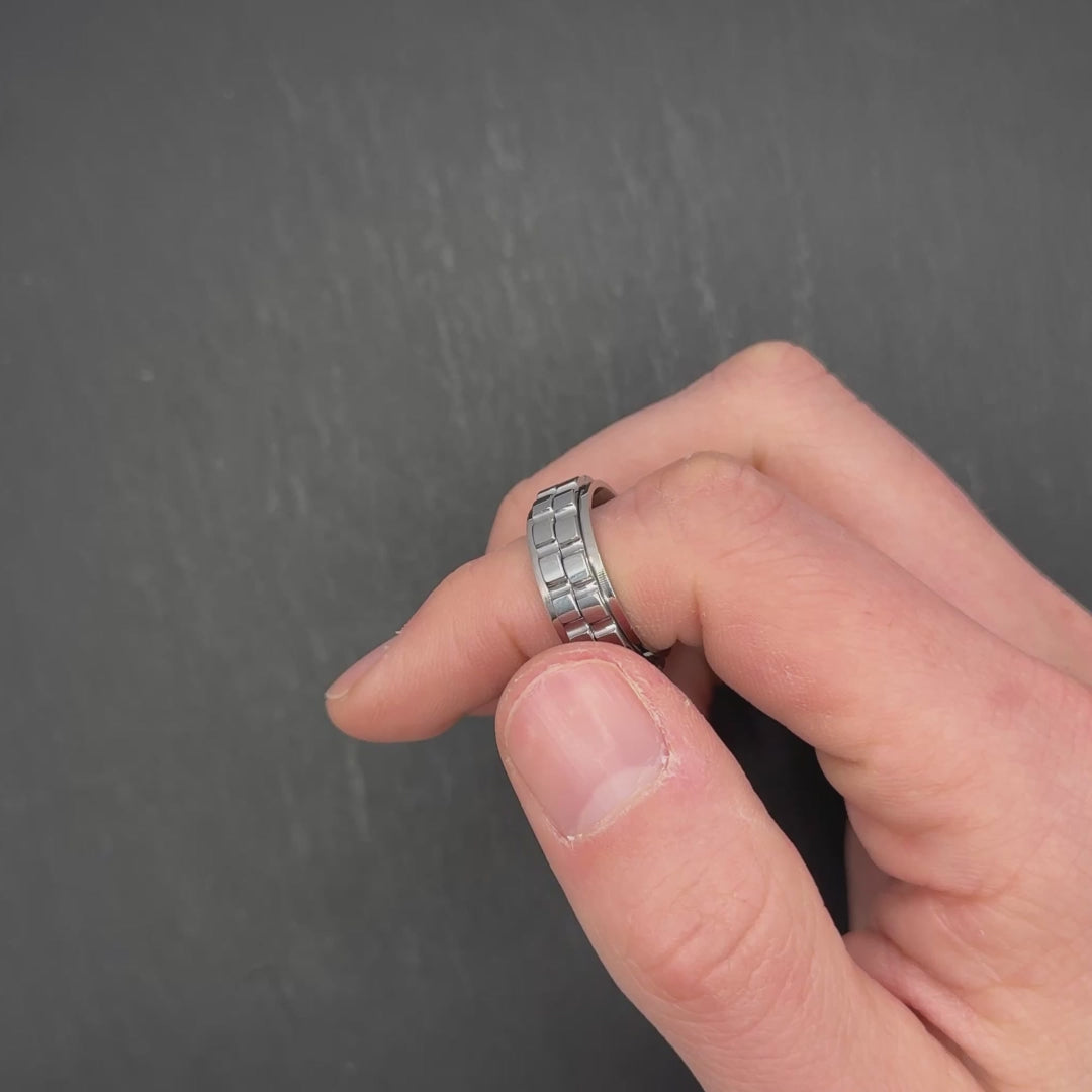 men’s silver tungsten fidget spinner ring stress relief