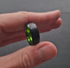 Mens Green Ring - Brushed Black Tungsten Wedding Band with Green Interior