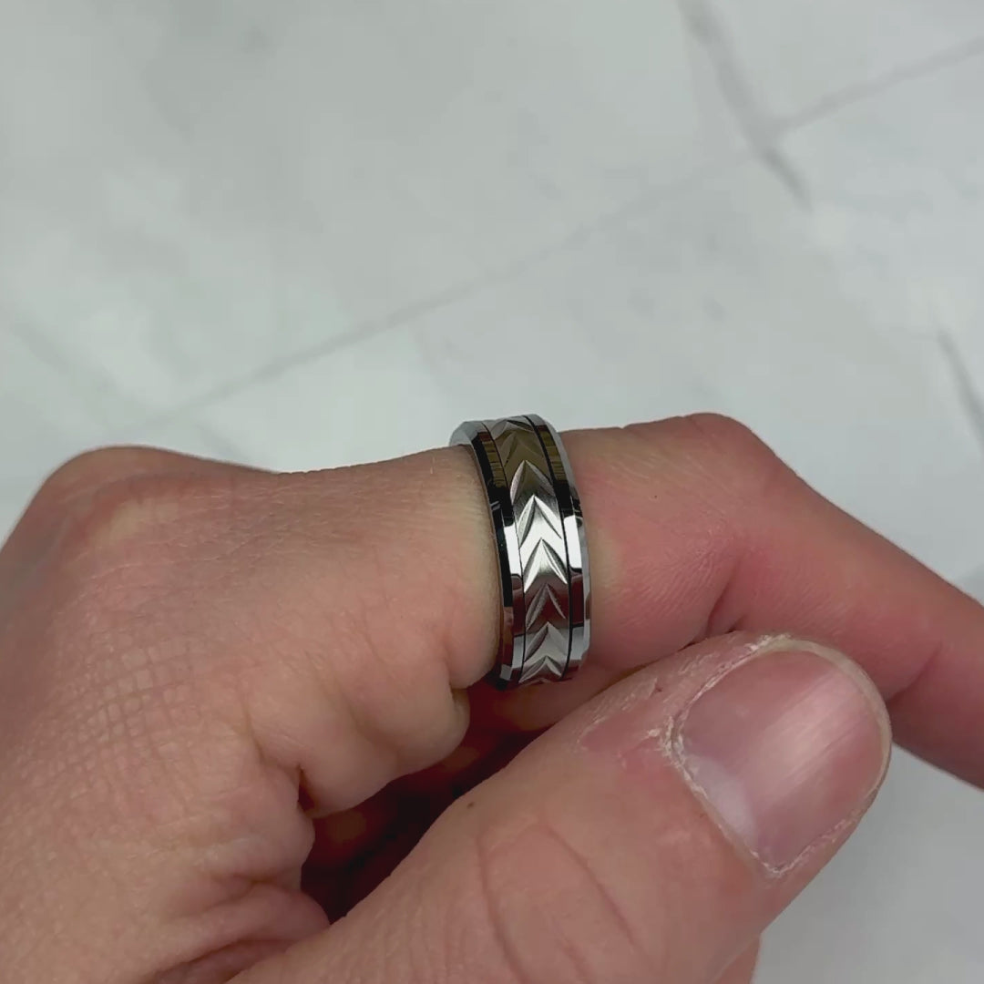 mens chevron tungsten fidget ring