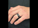 mens black brushed tungsten ring with polished blue beveled edges
