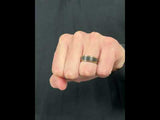 mens black brushed tungsten ring with polished gold beveled edges