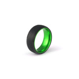 Men’s Green Ring – Brushed Black Tungsten Wedding Band with Green Interior
