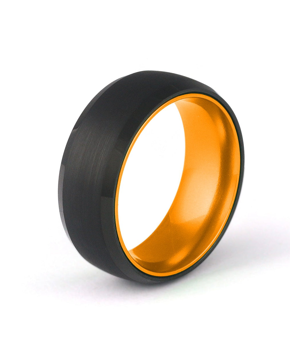 Men’s Orange Ring – Brushed Black Tungsten Fashion Band with Orange Interior