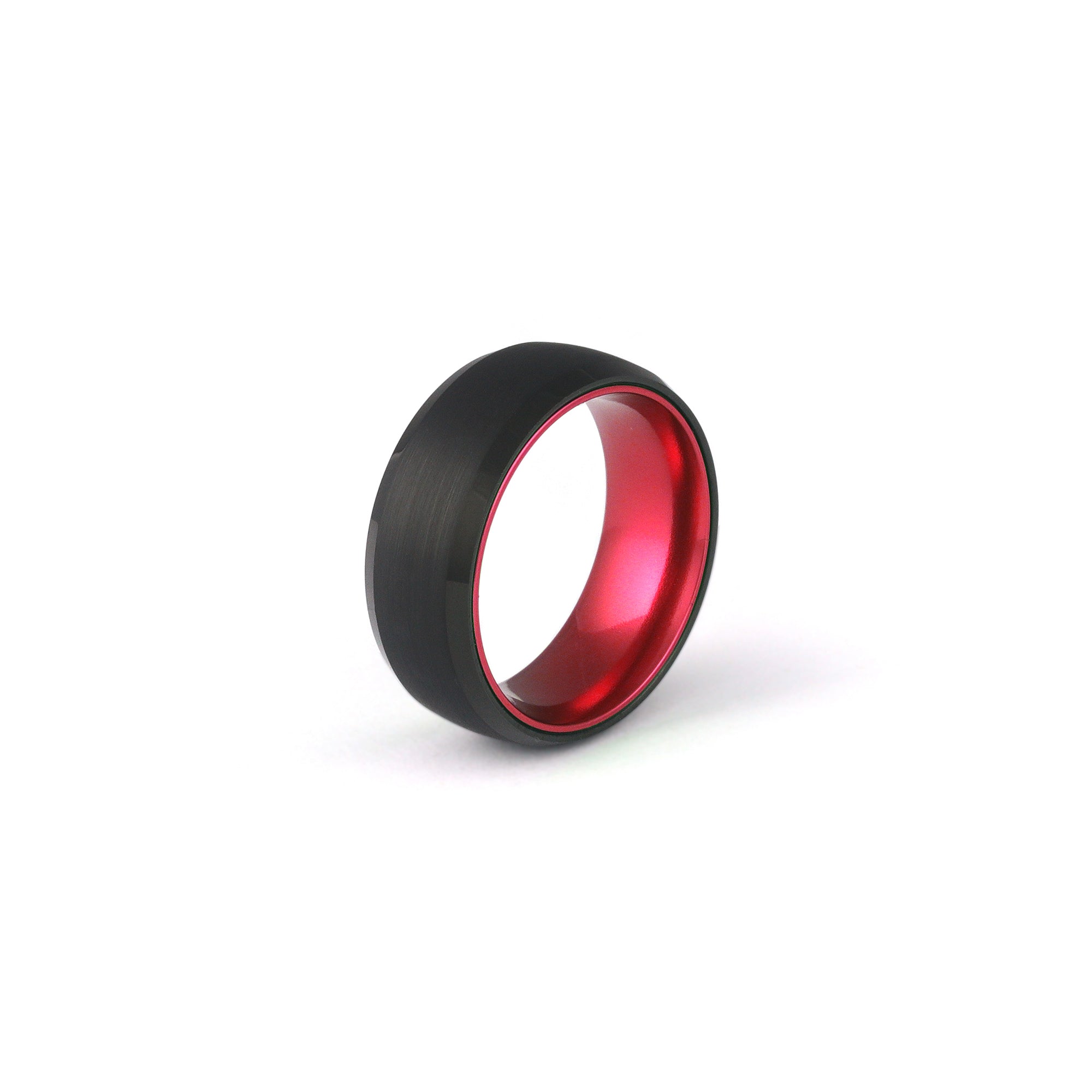 Men’s Red Ring – Brushed Black Tungsten Wedding Band with Red Interior