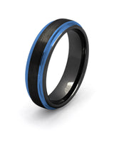 Black and blue Ridge tungsten wedding ring for men, 6mm band