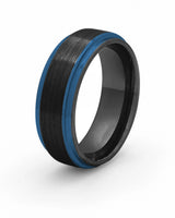 Black and blue Ridge tungsten wedding ring for men, 8mm band
