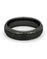 Front view of black brushed 6mm Ridge tungsten wedding band