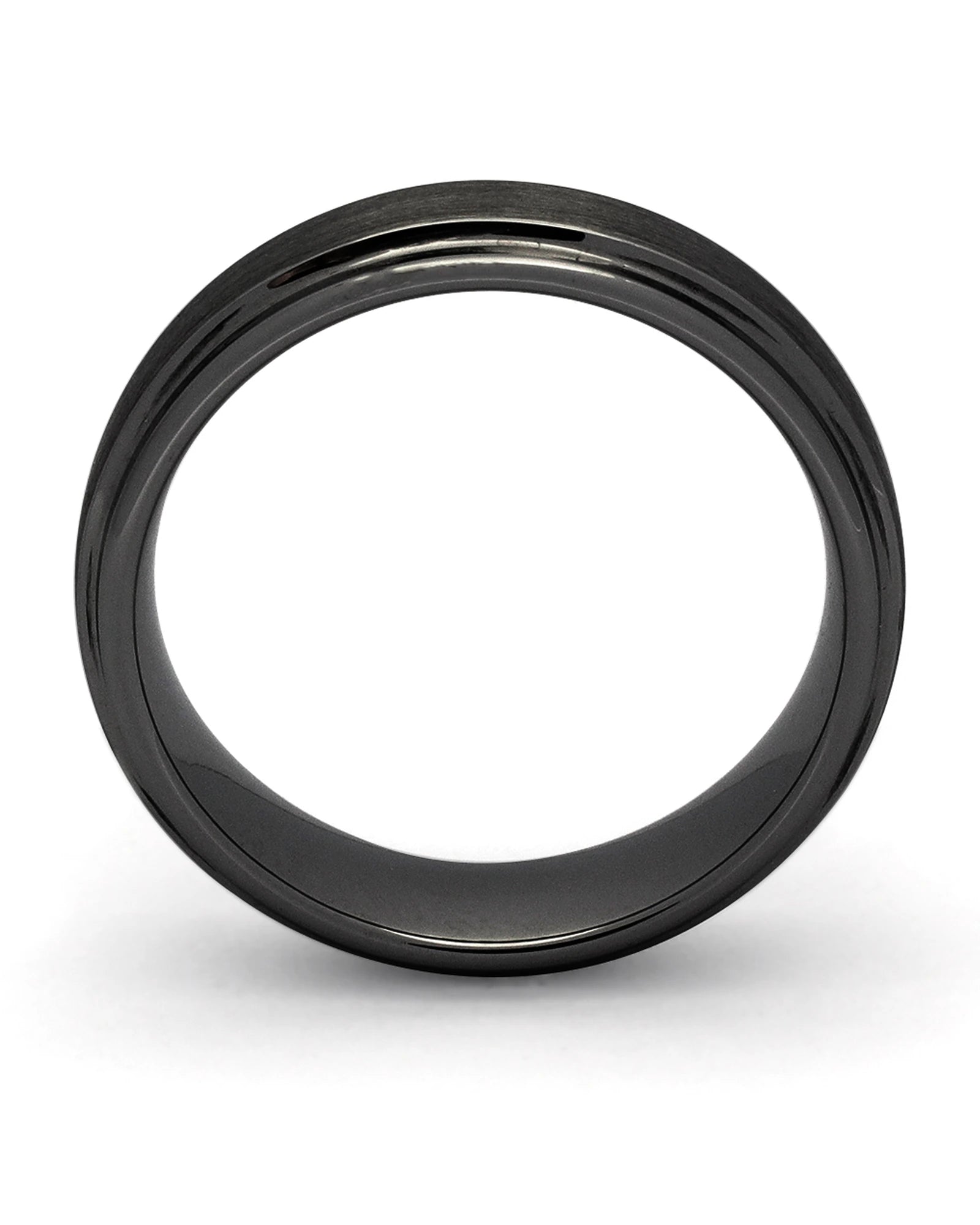 Side view of black brushed 6mm Ridge tungsten wedding ring