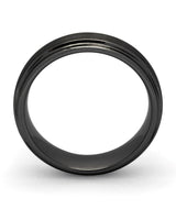 Side view of black brushed 6mm Ridge tungsten wedding ring