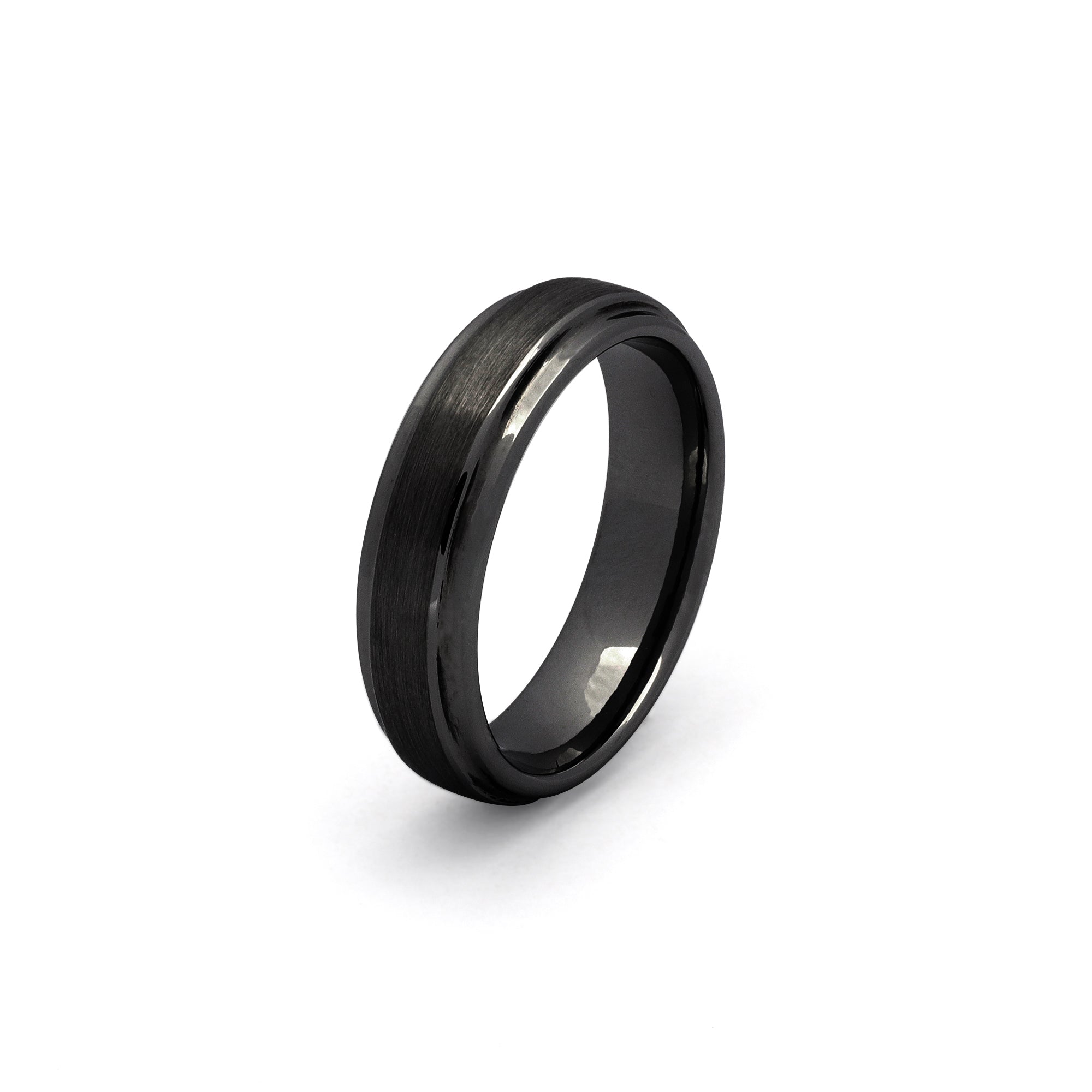 black 6mm stepped edge tungsten wedding ring