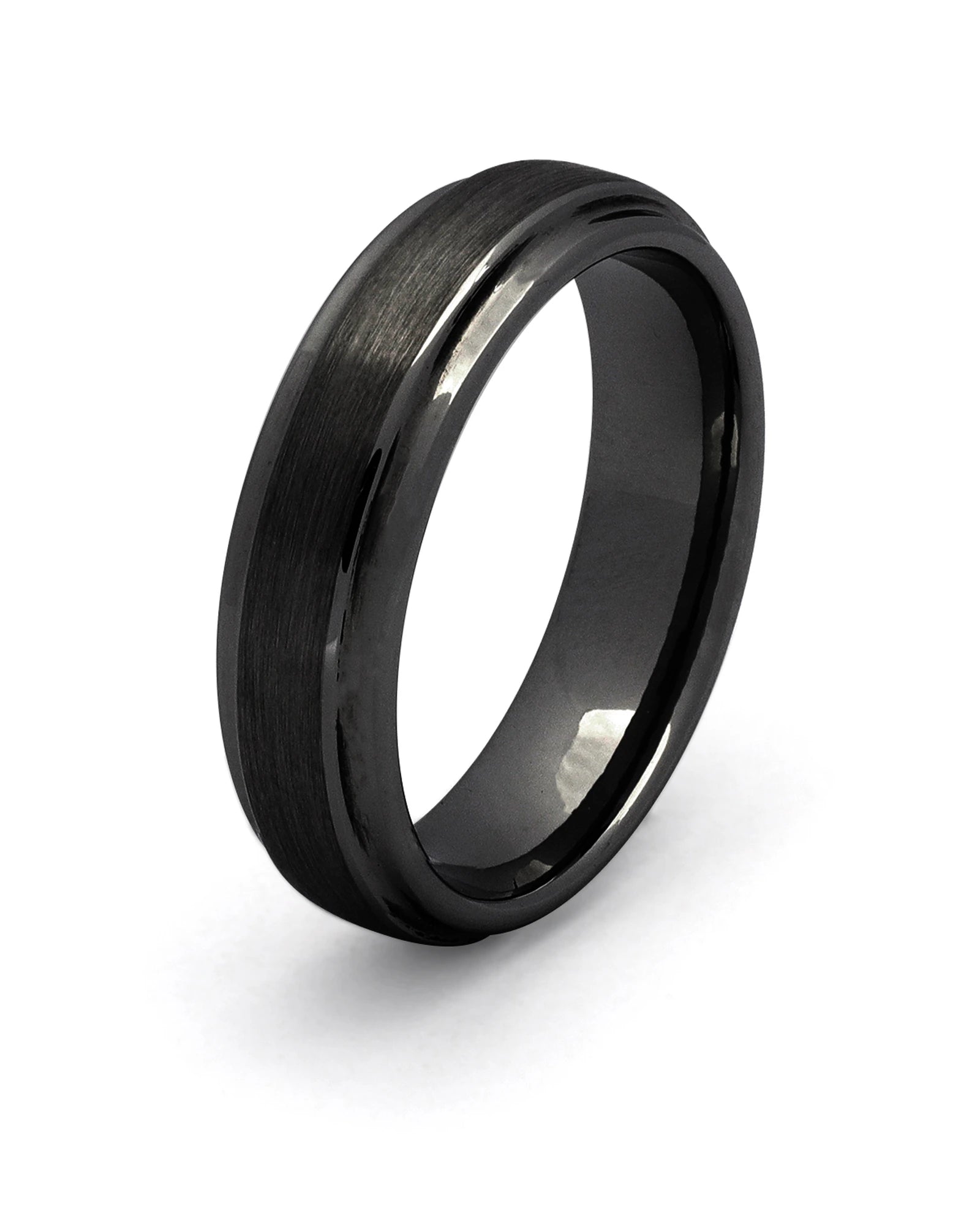 Black brushed Ridge tungsten wedding ring for men, 6mm band