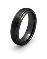 Black brushed Ridge tungsten wedding ring for men, 6mm band