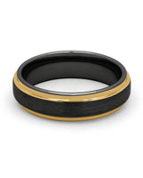 Front view of black and gold 6mm Ridge tungsten wedding band
