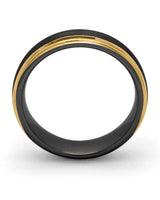 Side view of black and gold 6mm Ridge tungsten wedding ring