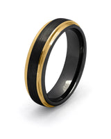 Black and gold Ridge tungsten wedding ring for men, 6mm band