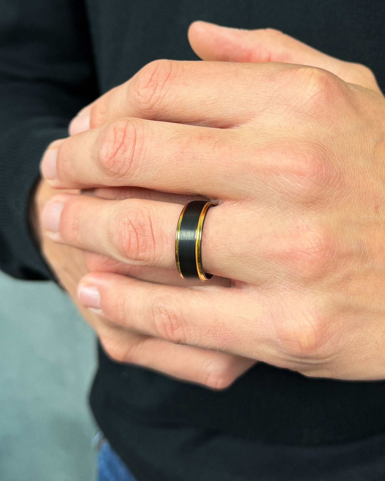 black gold mens wedding band tungsten