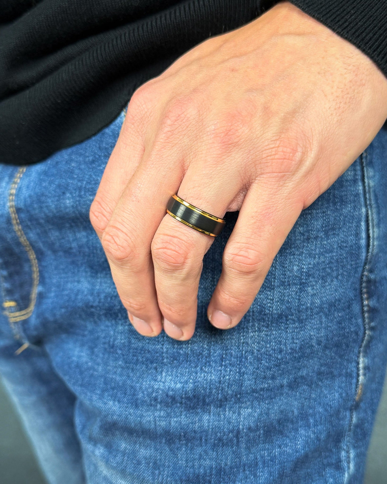 black and gold tungsten ring stepped edge