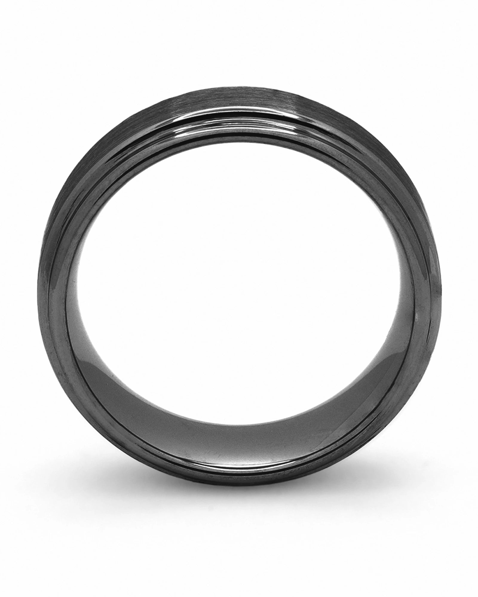 Side view of black 8mm Ridge tungsten wedding ring