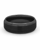 Front view of black 8mm Ridge tungsten wedding band