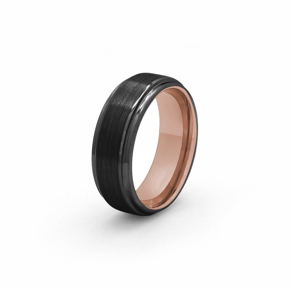 black and rose gold mens wedding band tungsten
