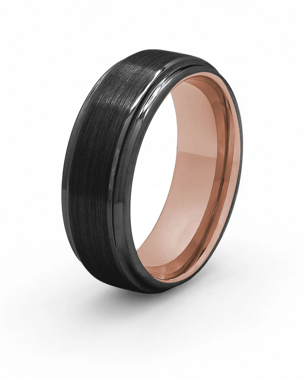 Black and rose gold Ridge tungsten wedding ring for men