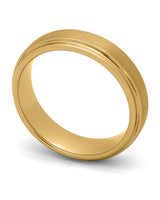 Gold brushed 6mm Ridge tungsten wedding ring shown at an angle