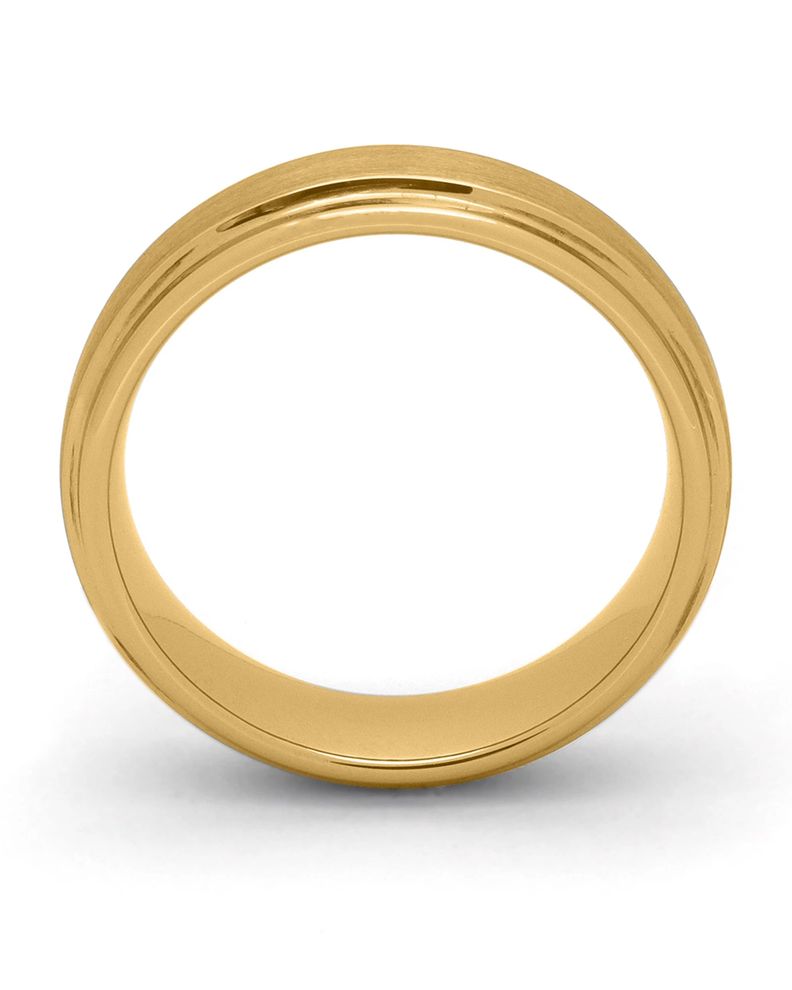 Side view of gold brushed 6mm Ridge tungsten wedding ring