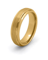 Gold brushed Ridge tungsten wedding ring for men, 6mm band