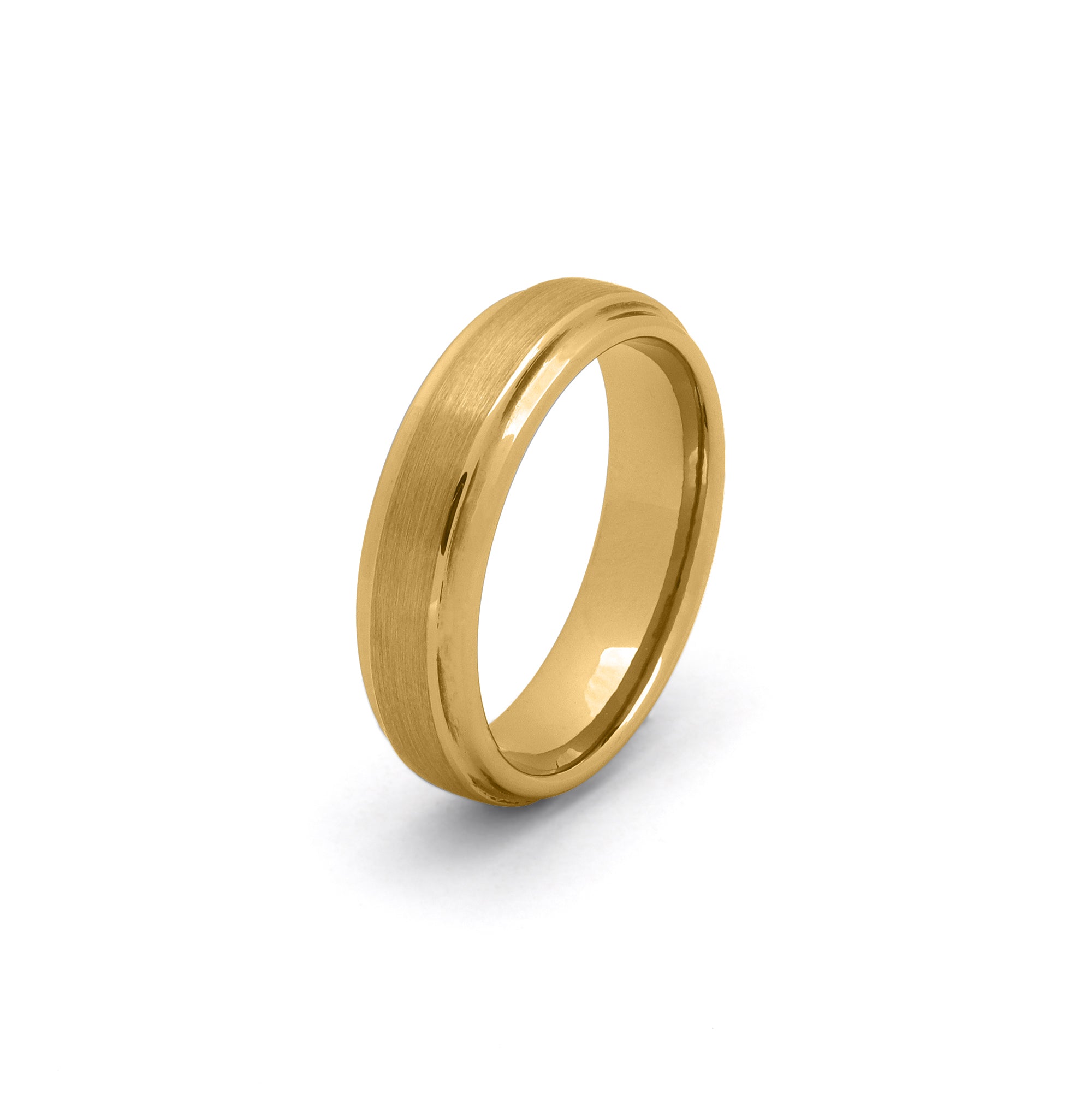 gold 6mm stepped edge mens tungsten wedding ring