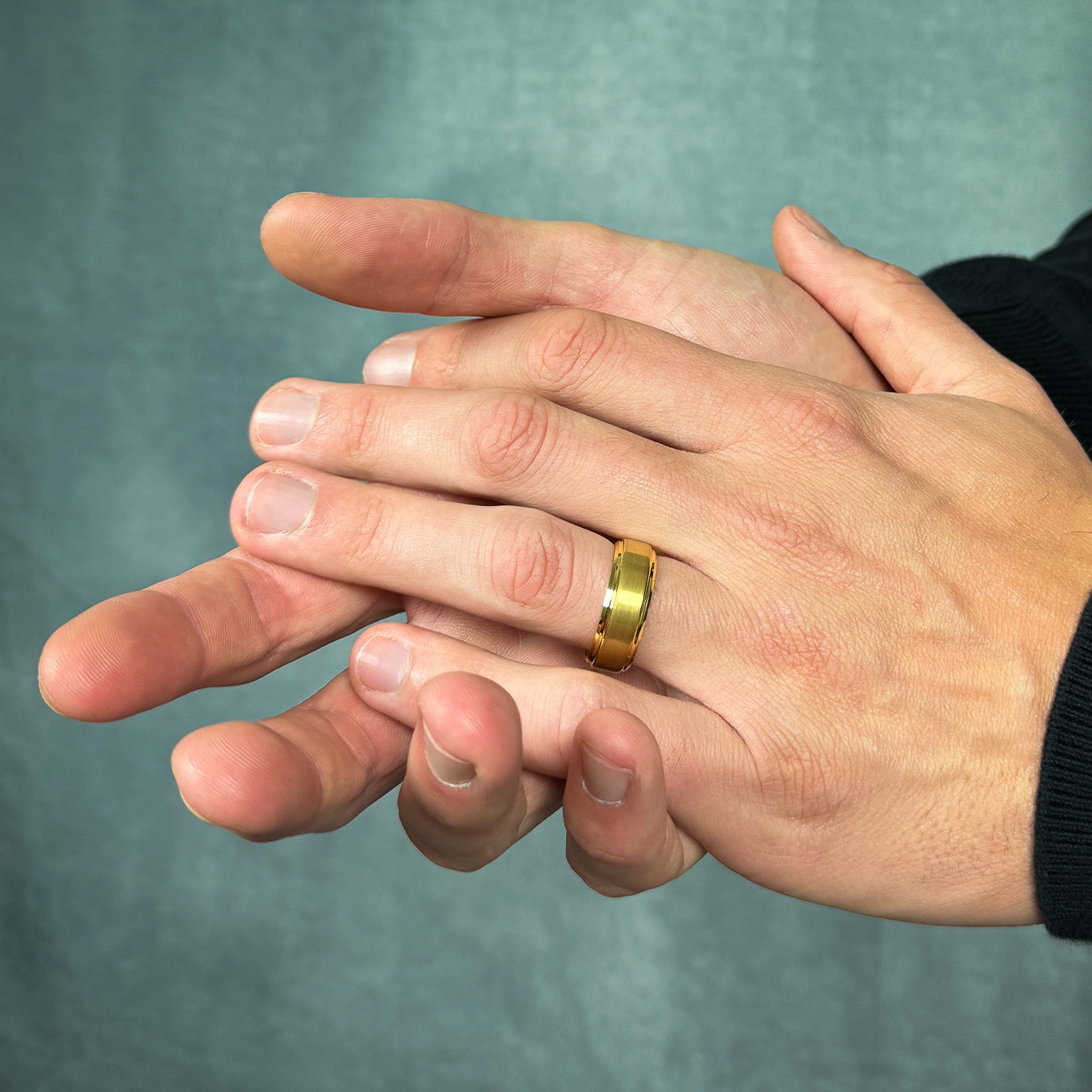 mens brushed tungsten ring with polished beveled edges