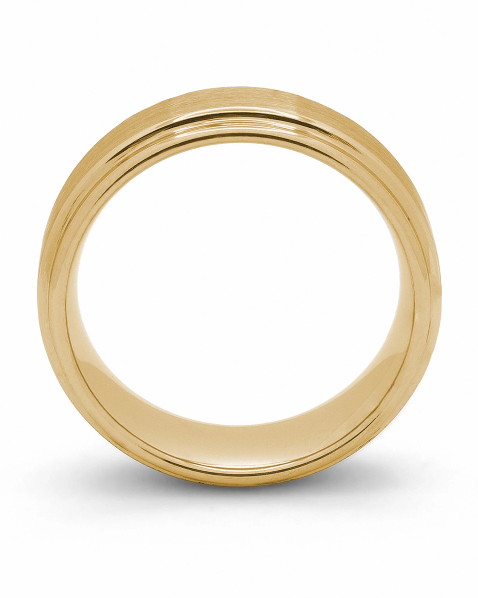 Side view of gold 8mm Ridge tungsten wedding ring