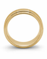Side view of gold 8mm Ridge tungsten wedding ring