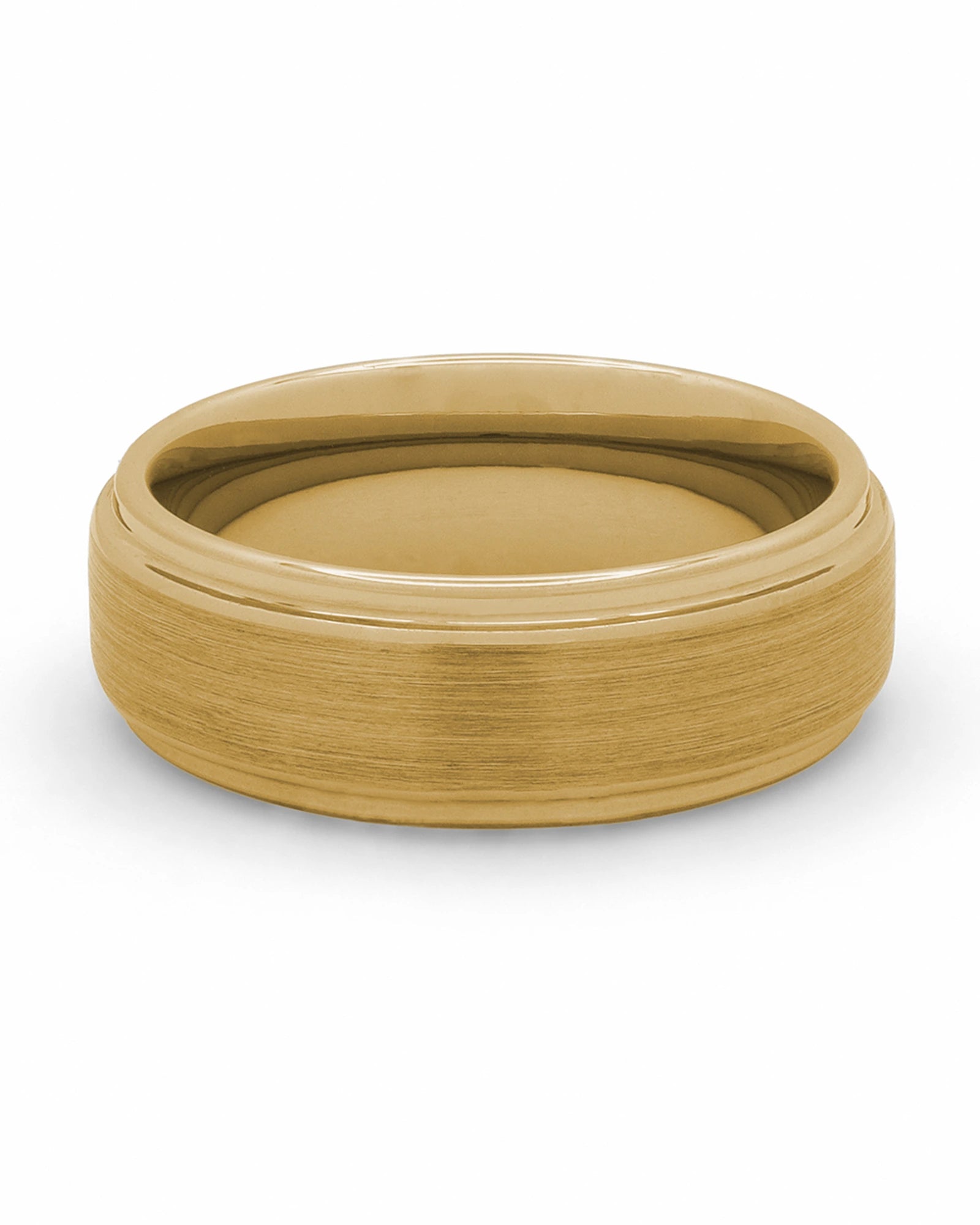 Front view of gold 8mm Ridge tungsten wedding band