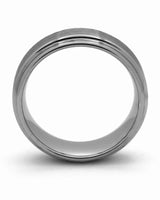 Side view of gunmetal Ridge tungsten wedding ring