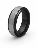 Silver and black Ridge tungsten wedding ring for men