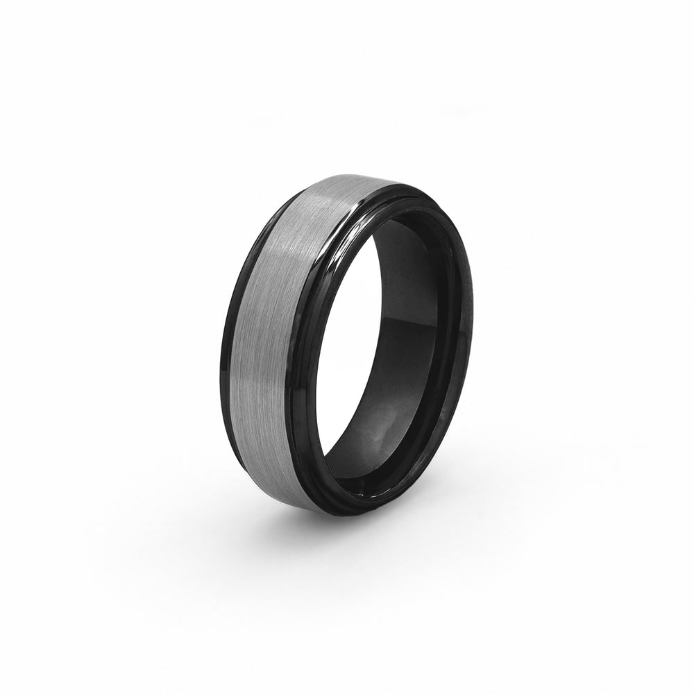mens two tone wedding rings black and silver