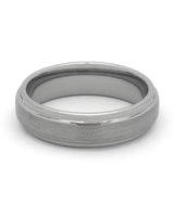 Front view of silver brushed 6mm Ridge tungsten wedding band