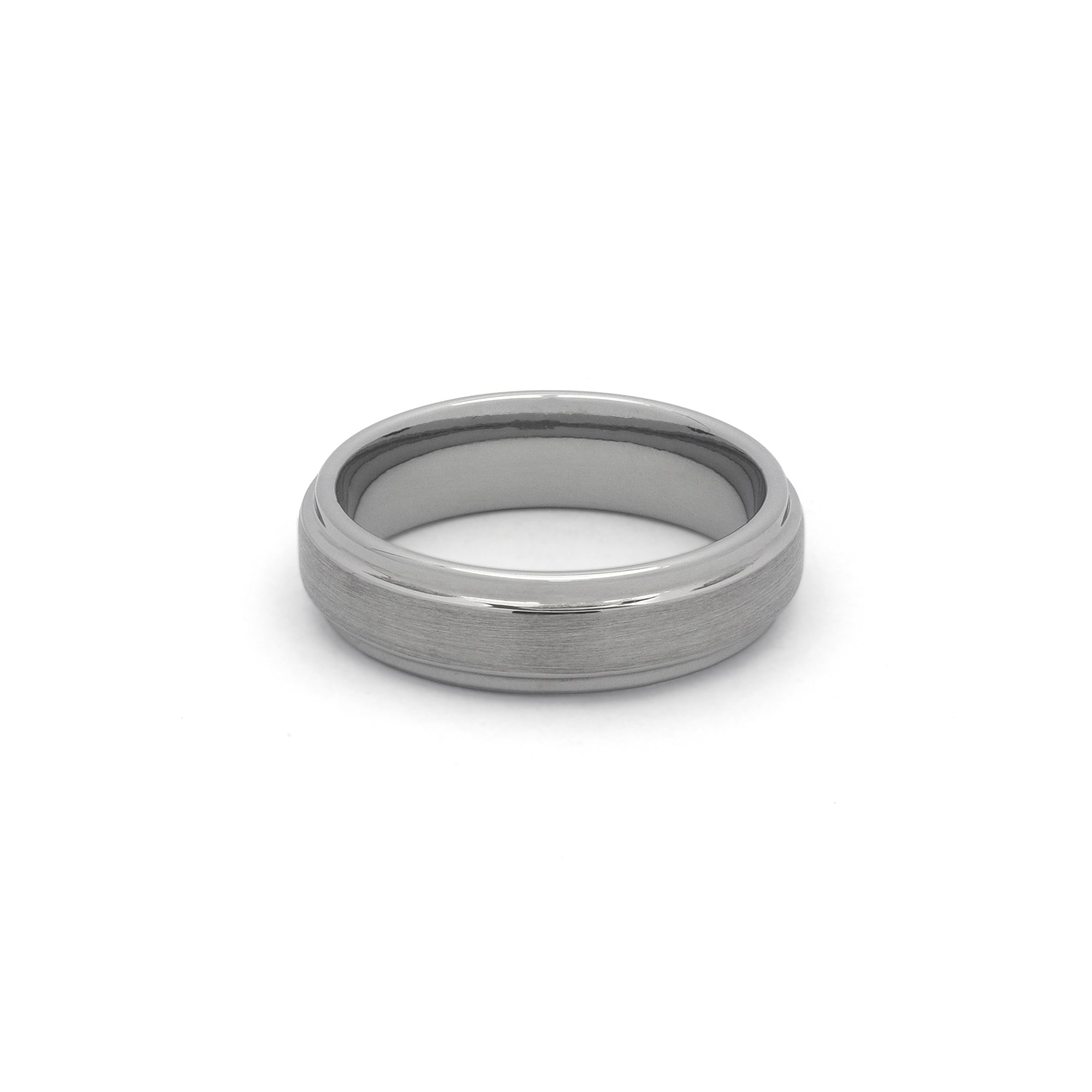 silver mens engagement band with stepped edges