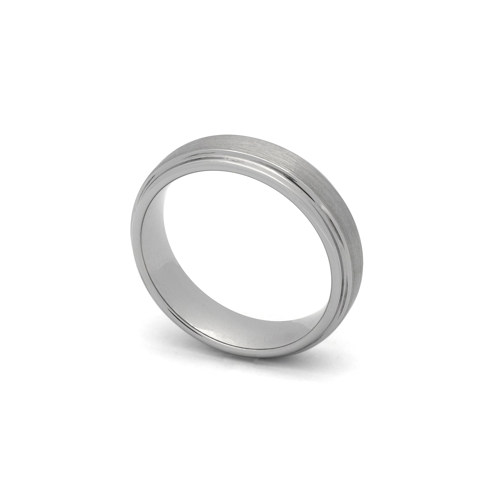 silver mens engagement band with stepped edges