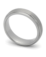 Silver brushed 6mm Ridge tungsten wedding ring shown at an angle